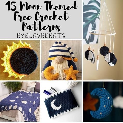 15 Moon Themed Free Crochet Patterns - EyeLoveKnots Eclipse Crochet Pattern, Moon Phase Crochet Pattern Free, Solar Eclipse Crochet Pattern, Crochet Sun And Moon Bag, Crochet Moon Phases Pattern Free, Sun And Moon Crochet Pattern, Crochet Moon Pillow Free Pattern, Celestial Crochet Patterns, Crochet Witchy Stuff Free Pattern