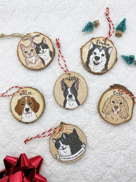 First Fur Ever Christmas Ornament | Pet Lover Gift#petchristmasornaments #adorableornaments #petdecor #holidaypets Christmas Pet Ornaments, Custom Dog Painting, Homemade Dog Ornaments, Pet Ornaments Diy, Dog Ornaments Diy, Wood Disc Ornaments, Pet Christmas Ornaments, Two Animals, Pet Ornaments