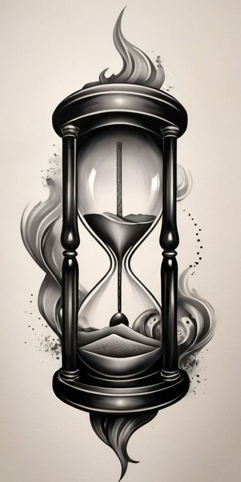 Time Sand Clock Tattoo, Hour Glass Tattoo Design Outline, Tattoo Hourglass Clock, Hour Glass Tattoo Ideas Unique, Sand Clock Tattoo Design, Sand Watch Tattoo, Sand Timer Tattoo, Sand Clock Tattoo, Time Tattoo Design