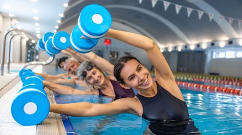 Water Aerobics Routine, Water Aerobic Exercises, Swimming Pool Exercises, Aerobic Exercises, Aquatic Exercises, Aerobics Classes, Pool Workout, Water Aerobics, Social Environment