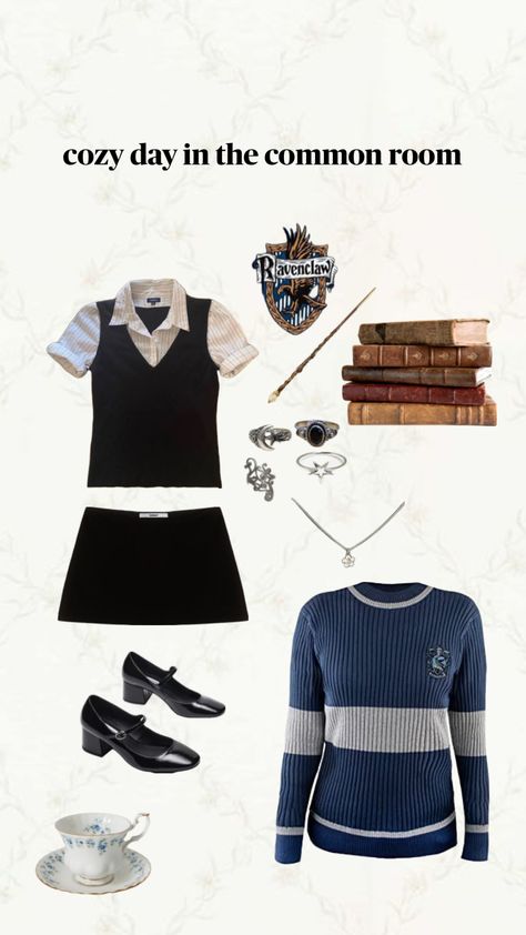 #harrypotter #ravenclaw Ravenclaw Outfit Aesthetic, Harry Potter Ravenclaw Outfits, Ravenclaw Uniform, Ravenclaw Outfit, Hogwarts Outfits, Harry Potter Girl, Ravenclaw Aesthetic, Mood Clothes, Harry Potter Ravenclaw