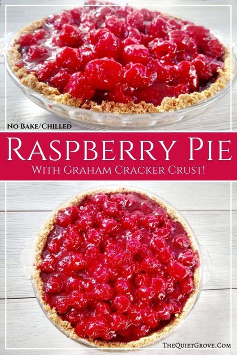 Tart meets sweet in this easy to make chilled no-bake Raspberry Pie in a cinnamon graham cracker crust. It's so good you'll want to make a double batch. #PieRecipe #NpBakePie #ChilledPie #BerryPie #RaspberryPie Cinnamon Graham Cracker Crust, Raspberry Pie Recipe, Pie With Graham Cracker Crust, Blueberry Crumble Bars, Raspberry Pie, Raspberry Cream, Raspberry Recipes, Berry Pie, Favorite Pie