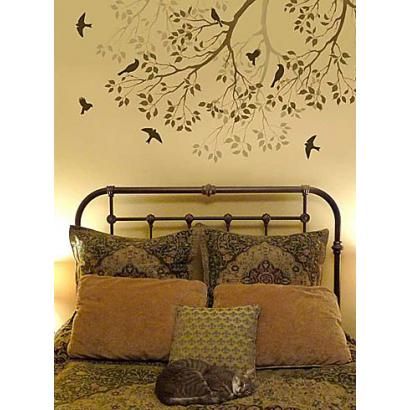 Expensive Wallpaper, Diy Woodland, Stencil Wall Art, Wallpaper Diy, Bird Stencil, Stencil Ideas, Tree Mural, Diy Wall Painting, Tree Stencil