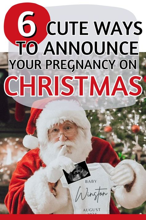 Santa Claus holds a baby onesie labeled "Baby Winston August 2024" along with an ultrasound photo, adding a festive and magical touch to this Christmas Pregnancy Announcement. Perfect for parents looking for a creative way to share their pregnancy news during the holiday season with a surprise from Santa himself. Christmas Pregnancy Announcement Ideas, Pregnancy Announcement For Husband, Clever Pregnancy Announcement, Christmas Card Pregnancy Announcement, Diy Pregnancy Announcement, Husband Pregnancy Announcement, Winter Pregnancy Announcement, Husband Ideas, Pregnancy Husband