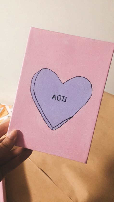 Candy Big Little Reveal, Purple Sorority Canvas, Sorority Canvas Paintings Delta Zeta, Aopi Canvas, Simple Sorority Canvas, Big Little Paintings Canvases, Aoii Canvas Ideas, Alpha Omicron Pi Canvas, Dphie Canvases