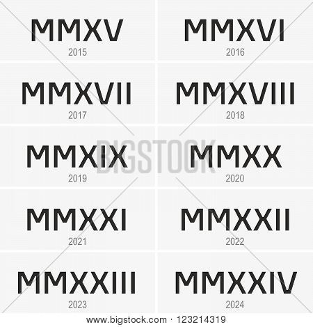 Years from 2015 to 2024 written in Roman numerals Stock Vector ... Tattoos Inner Arm, Tattoos Roman Numerals, Roman Numeral Font, Dates Tattoo, Tattoos Arabic, Years In Roman Numerals, Roman Numbers Tattoo, Cursive Numbers, Arabic Tattoos