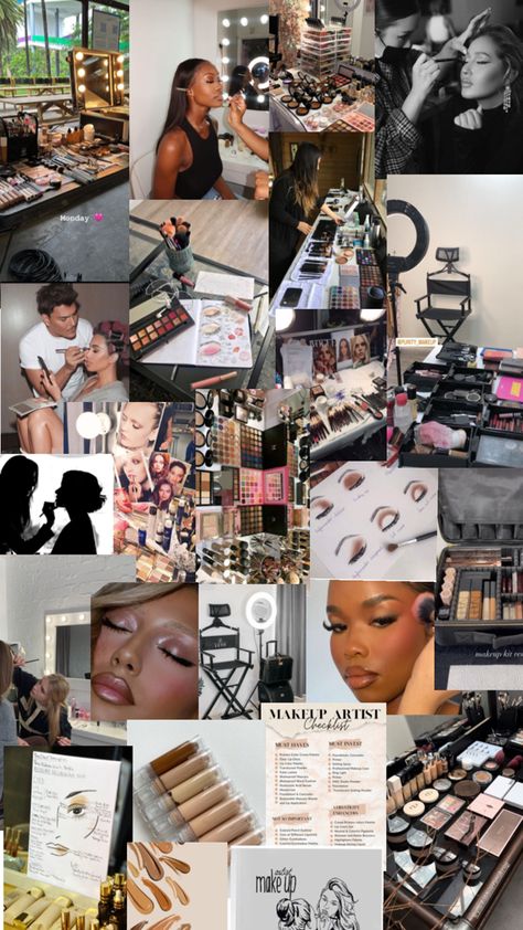 dream , goal , MA , makeup artist , makeup , job Makeup Artist Career, Makeup Studio Ideas, Makeup Job, Esthetician Inspiration, Artist Collage, Makeup Artist Branding, Makeup Artist Makeup, Creative Snaps For Snapchat, Becoming A Makeup Artist