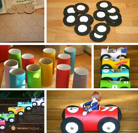 DIY - Avec notre tutoriel, découvrez comment réaliser des voitures avec des rouleaux de papier toilette Toilet Paper Roll Art, Hot Wheels Birthday, Rolled Paper Art, Race Car Birthday Party, Cars Theme Birthday Party, Car Craft, Toilet Paper Rolls, Race Car Birthday, Toilet Paper Roll Crafts