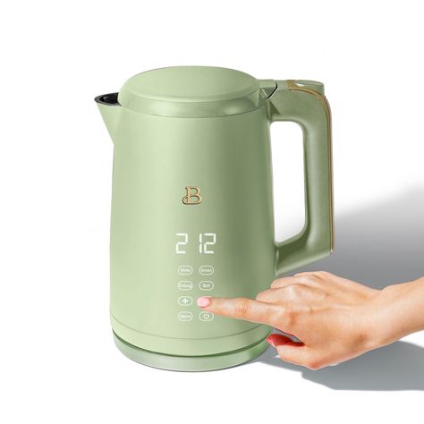 Beautiful 1.7L One-Touch Electric Kettle, Sage Green by Drew Barrymore - Walmart.com - Walmart.com Beautiful By Drew Barrymore Coffee Maker, Aesthetic Electric Kettle, Green Kettle, Green Electric Kettle, Beautiful Electric Kettle, Lodge Kitchen, Beautiful Kitchenware, Drew Barrymore, Electric Kettle