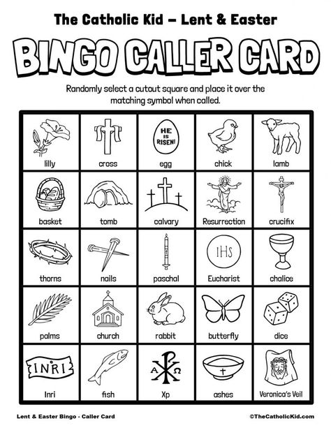 Lent & Easter Bingo Cards - TheCatholicKid.com Classroom Altar, Ash Wednesday Crafts, Lent Activities For Kids, Catechism Crafts, Easter Bingo Cards, Lent Activities, Third Grade Lesson Plans, Lent Ideas, Sunday School Worksheets