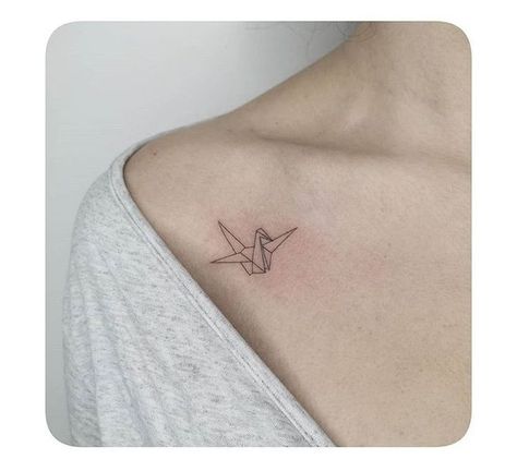 Small Paper Crane Tattoo, Paper Cranes Tattoo, Paper Crane Tattoos, Paper Crane Tattoo Minimalist, Small Crane Tattoo, Origami Bird Tattoo, Dramione Tattoo Ideas, Origami Tattoo Ideas, Origami Tattoos