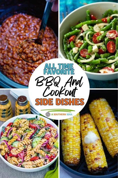 All-Time Favorite BBQ And Cookout Side Dishes American Sides Dishes, Salads For A Cookout, Southern Barbecue Side Dishes, Crockpot Bbq Sides, Healthy Side Dishes For Bbq Parties Summer Potluck, Cookout Side Dishes Black People, Cold Salads For Parties Summer, Bbq Side Dishes For A Crowd Barbecue, Bbq Party Food For A Crowd