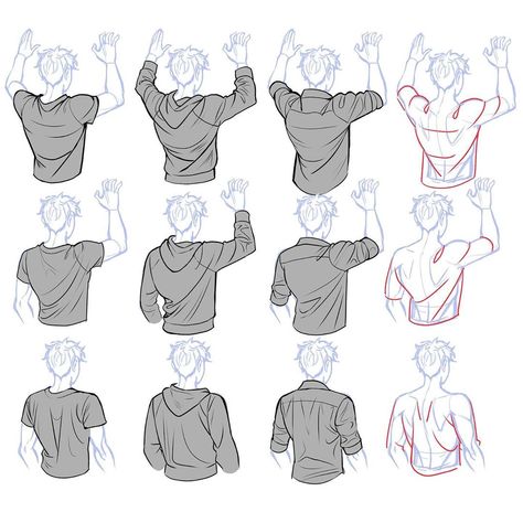 Back Of Clothes, Manga Reference, Hoodie Drawing, 캐릭터 드로잉, Figure Drawing Reference, Back View, Drawing Clothes, Art Tutorials Drawing, Anime Poses Reference