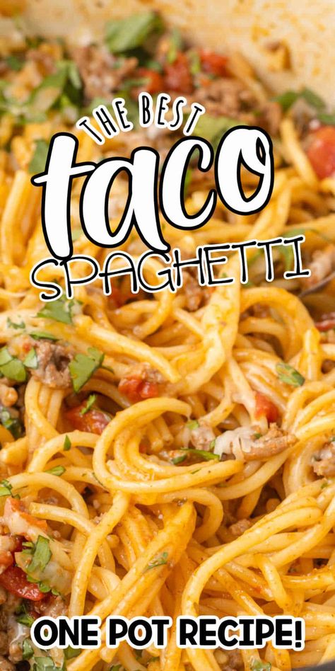 Speggetti Taco Recipe, Crock Pot Taco Spaghetti, Nacho Spaghetti, Creamy Taco Spaghetti, Taco Noodle Casserole, Taco Spaghetti With Cream Cheese, Taco Pasta Crockpot, Taco Spaghetti Velveeta, Taco Spagetti Recipe