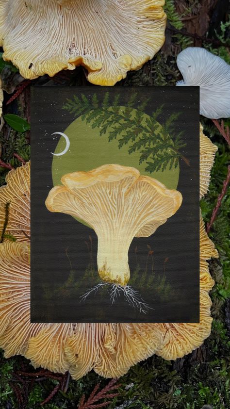 Chanterelle Mushroom painting by Up Moss Creek Studio Cantharellus Cibarius, Golden Chanterelle, Cecropia Moth, Mushroom Painting, Atlas Moth, Mushroom Paint, Moth Print, Grey Knights, Moon Moth