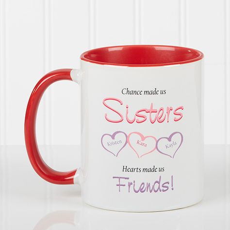 Red Personalized Sister Coffee Mugs - My Sister My Friend Unique Gifts For Sister, Friends Coffee Mug, Pink Coffee Mugs, Family Ties, Pretty Mugs, Large Coffee Mugs, Personalized Coffee Mugs, Personalized Mug, Gifts For Sister