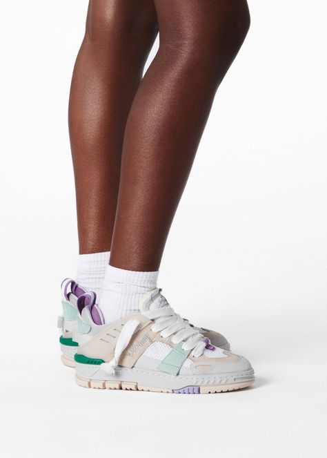 Part of the Area collection, the deconstructed Area Patchwork sneaker is handmade from LWG-certified leather, TPU, and recycled polyester. Complete with heel spoilers, this model is set on expanded rubber soles that are custom-molded with angular grooves and an ‘Arigato’ logo. Axel Arigato, Green Man, Running Women, Running, Heels, ? Logo, Sneakers, Leather, Patchwork