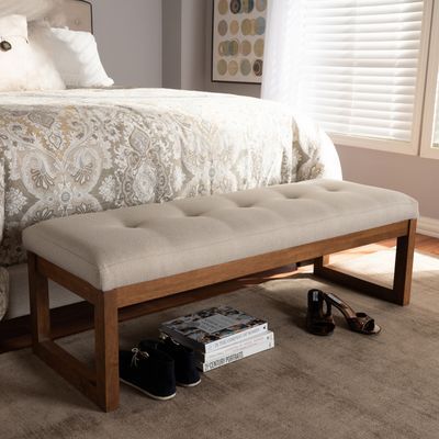 Raynold Light Beige Upholstered Dining Bench Grey Benches, Padded Bench, Contemporary Bench, Wood Storage Bench, Tufted Bench, Bed Bench, Bedroom Bench, Contemporary Fabric, Baxton Studio