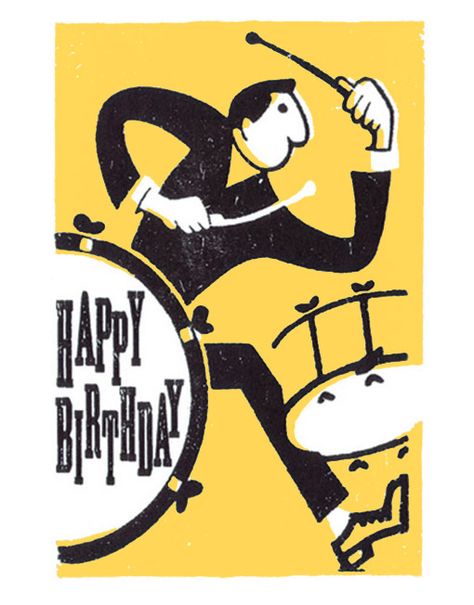 B-day card Happy Birthday Drummer, Drummer Birthday, Drum Birthday, Birthday Greetings Friend, Letterpress Greeting Cards, Vintage Birthday Cards, The Drums, Illustration Photo, Happy Wishes