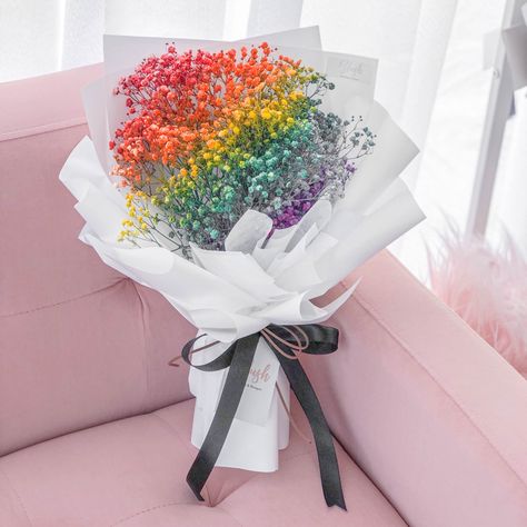 Rainbow Flower Bouquet, Eternal Flower Bouquet, Paper Rose Craft, Eternal Flower, Rose Crafts, Online Florist, Baby Breath, Baby S Breath, Hand Bouquet