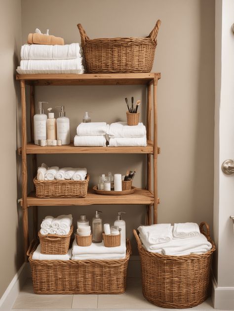 Bathroom Storage Aesthetic, Bathroom Towel Display, Toilet Storage Ideas, Bedroom Decor Fall, Bathroom Towel Storage Ideas, Towel Storage Ideas, Academia Home Decor, Academia Home, Single Wide Mobile Home