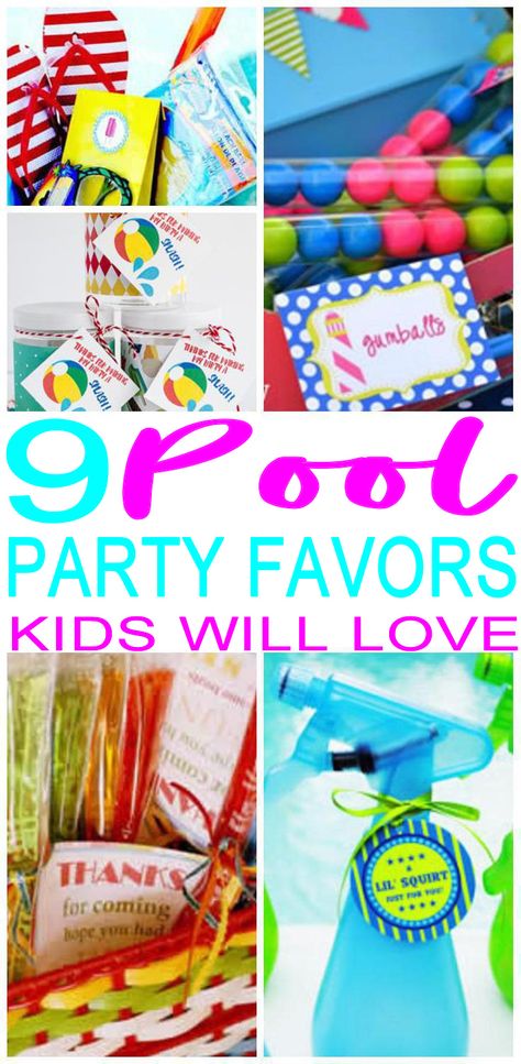 9 BEST pool party favors! Find amazing party favor ideas for a pool party theme / swimming! Pool Party Giveaways, Winter Pool Party Ideas, Pool Party Favours, Pool Theme Party, Swim Party Favors, Pool Party Treats, Minecraft Birthday Party Games, Baby Bear Birthday Party, Toddler Party Favors