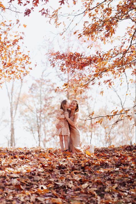 Mom and daughter in the fall leaves! Fall Photoshoot Ideas Mom And Daughter, Fall Mother And Daughter Photos, Mommy Daughter Fall Photoshoot, Mother And Daughter Fall Photoshoot, Mom And Me Photoshoot Daughters, Mom And Kids Fall Photoshoot, Mother Daughters Fall Photoshoot, Mother And 2 Daughters Photoshoot, Mom And Daughter Fall Photoshoot