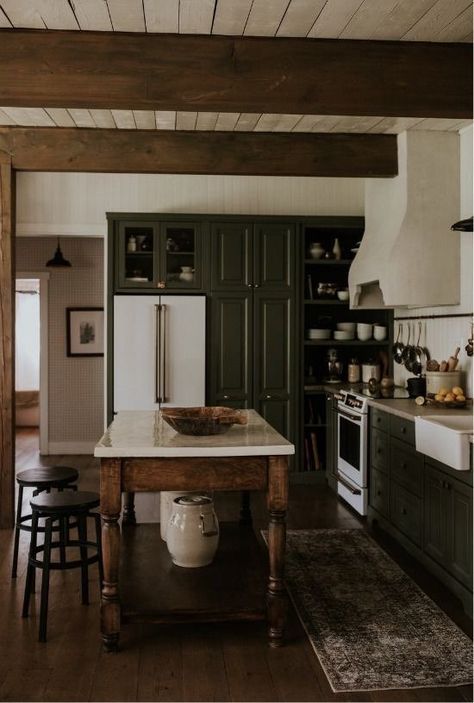 Green Cabinets, Kitchen Farmhouse, Interior Aesthetic, Green Kitchen, Slow Living, Dream House Decor, Rustic Kitchen, Dream Home Design, House Inspiration