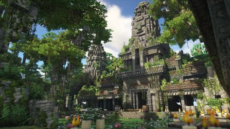 Minecraft Ancient Ruins Ideas, Minecraft Aztec Builds, Aztec Minecraft Build, Minecraft Jungle Temple Ideas, Minecraft Aztec, Minecraft Jungle Castle, Minecraft Aztec Temple, Minecraft Cave Entrance, Ruins Minecraft