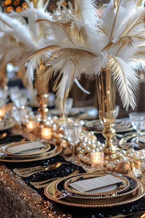 12 Timeless Black And White Table Settings For Weddings • New Year’s Eve Centerpiece, Black And Gold Dinner Party, Black And White Tablescapes, Black And White Table Settings, Table Settings For Weddings, Black And White Table Setting, Gold And White Art, Bday Brunch, White Table Setting