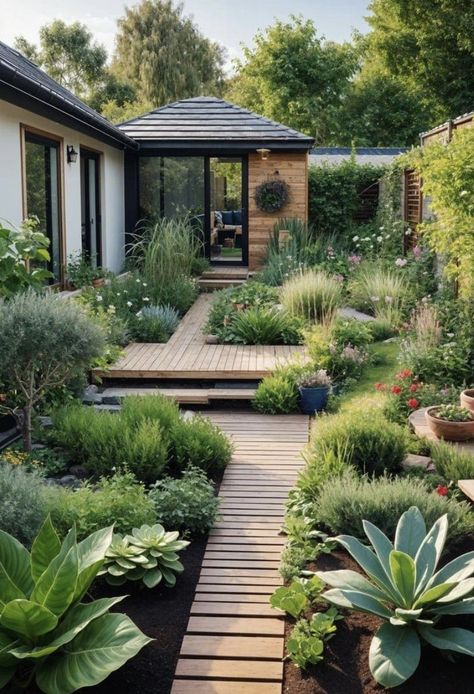 Small Flower Garden Ideas Backyards, Small Courtyard Ideas Garden Nook, Small Modern Garden Design, Narrow Garden Design, Narrow Garden Ideas, Boho Garden Decor, Small Home Garden, Small Backyard Garden Design, Tiny Garden Ideas