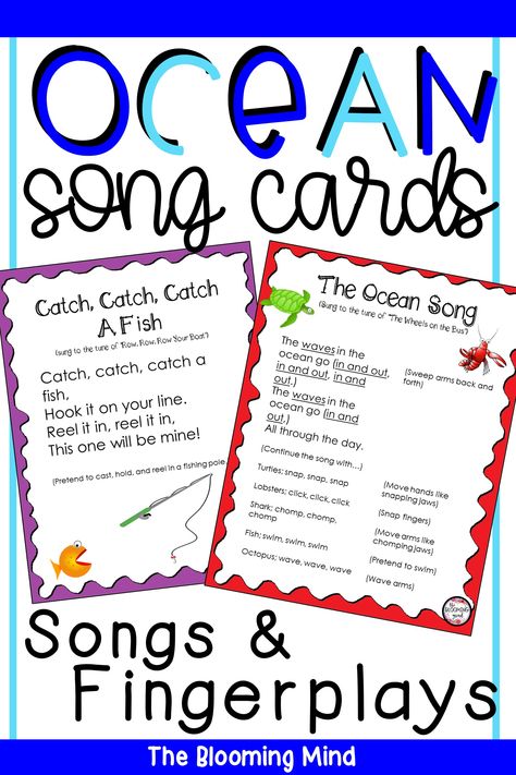 Get your preschool and kindergarten students up and moving with these Ocean Themed Music and Movement Cards. There are 10 colorful, ocean themed song cards in this set to use during your OCEAN or UNDER THE SEA units. Your class will enjoy learning and choosing some of these favorite ocean tunes and fingerplays! Use the movements on the cards or create your own! No prep.. just download, print, and sing! Ocean Animals Preschool, August Ideas, June Ideas, Movement Preschool, Song Cards, June Activities, Movement Cards, Movement Songs, Oceans Song