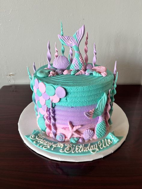 Cakes For 4 Year Girl, Birthday Cake For Girls 10 Years Old, Cakes For 5 Year Girl, Birthday Cake For 4 Year Girl, 4th Birthday Cake, Teal Mermaid, 4th Birthday Cakes, Cupcake Birthday, Cupcake Birthday Cake