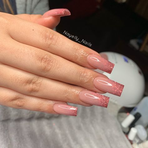 Glitter Ombre Nails Square, 3d Flower Nail Art, Summer Nails 2023, Nail Aesthetic, Gold Acrylic Nails, Colors Nails, 2023 Nail, Prom Nail, Ombre Nails Glitter