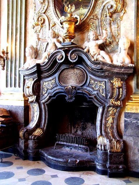 Fireplace Ornate Fireplace, Baroque Interior Design, Baroque Interior, Fire Places, Antique Fireplace, Fireplace Surround, Light My Fire, Fireplace Mantel, Fireplace Mantle