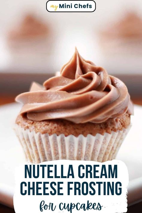 Nutella Buttercream Frosting is a delicious icing made with hazelnut Nutella, butter and cream cheese. It turns out sweet and delectable and makes a wonderful frosting for a variety of cupcakes. Hazelnut Cream Cheese Frosting, Cream Cheese And Nutella Recipes, Hazelnut Icing, Patriotic Bundt Cake, Nutella Cream Cheese Frosting, Nutella Icing, Nutella Buttercream Frosting, Marshmallow Frosting Recipes, Nutella Cream Cheese