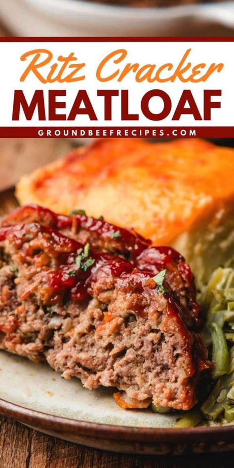 Don't miss out on this simple dinner idea featuring Ritz meatloaf! Made with Ritz crackers and a sweet-tangy ketchup glaze, this is the BEST meatloaf recipe ever. Try this ground beef main dish for dinner! Cracker Meatloaf Recipe, Meatloaf With Ritz Crackers, Ritz Cracker Meatloaf, Ritz Cracker Meatloaf Recipe, Best Meatloaf Ever, Cracker Barrel Meatloaf Recipe, Cracker Barrel Meatloaf, Cracker Barrel Recipes, The Best Meatloaf