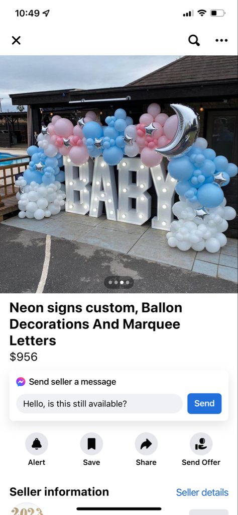 Gender Reveal Arch Balloons, Gender Reveal Balloon Pop Board, Marquee Letters With Balloon Garland, Marquee Name With Balloons, Marquee Letters Gender Reveal, Balloons Around Marquee Letters, Baby Marquee Letters With Balloons, Angel Baby Shower, Gender Reveal Baby Shower Themes