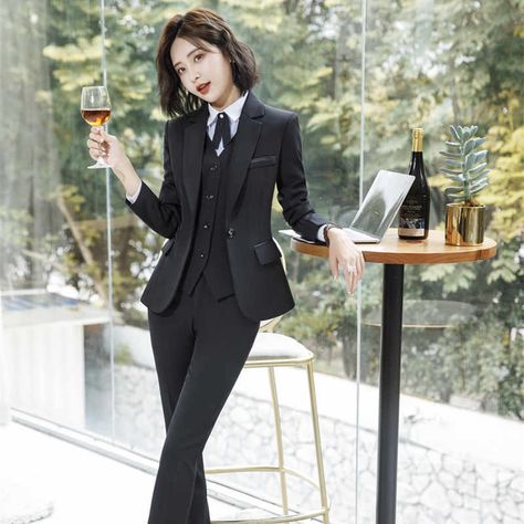 Fashion Women Suit Office Lady Work Uniform Business Formal Pant Suits Black Blazer Pants Set Casual Jacket Trousers Plus Size|Pant Suits| - AliExpress Female Uniform, Office Wear Dresses, Black Pant Suit, Office Suits, Business Suits, Office Wear Women, Dresses Formal Elegant, Formal Pants, Work Suits