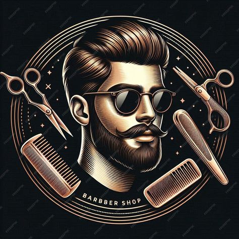 Mens barber shop logo consisting of a comb and scissors with bronze stripes on a black background | Premium AI-generated image Barber Background, Barber Shop Logo, Mens Barbershop, Barber Logo, Shop Background, Salon Pictures, Shop Logo, Barber Shop, Black Background