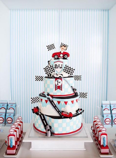 Cutest cars race car cake! Vintage Grand Prix Birthday Party | Kara's Party Ideas Car Themed Birthday Cake, Two Fast Two Furious, Vintage Race Car Birthday, Vintage Race Car Party, Race Car Cake, Vintage Car Birthday, Vintage Car Party, Race Car Cakes, 2nd Birthday Party For Boys