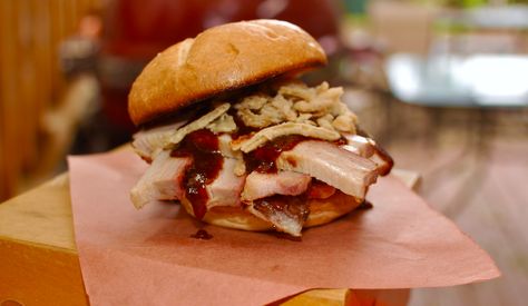 Arby’s+Pork+Belly+Sandwich+Copycat+Recipe Pork Belly Sandwich, Raw Pork, Seared Fish, Sandwich Wrap, Pork Belly Recipes, Cheese Sandwich, Copycat Recipe, Bacon Wrapped, Pork Belly