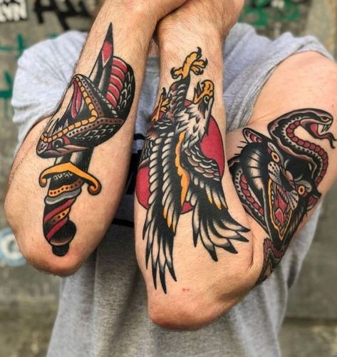 Best Traditional Tattoos, Traditional Sleeves, Old School Tattoo Sleeve, Traditional Dagger Tattoo, American Traditional Sleeve, Traditional Tattoo Man, Traditional Black Tattoo, Traditional Ideas, Traditional Tattoo Old School