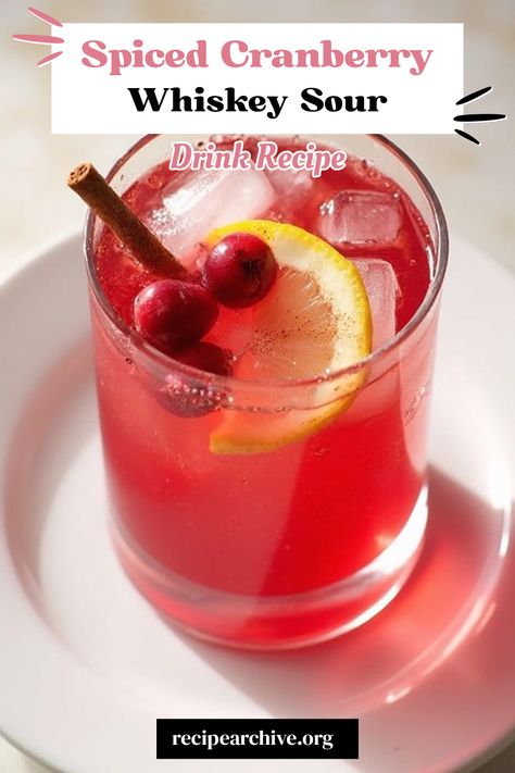 Spiced Cranberry Whiskey Sour Cranberry Whiskey Sour Recipe, Cranberry Moonshine Recipes, Spiced Cranberry Cocktail, Cranberry Juice Cocktails, Cranberry Whiskey Sour, Grape Cocktails, Cranberry Cocktail Recipe, Cranberry Recipe, Cranberry Martini