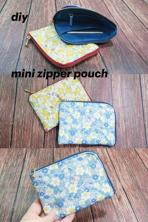 How To Sew A Wallet With Zipper, Tiny Zipper Pouch Pattern, Zipper Wallet Sewing Pattern, Mini Wallet Sewing Pattern Free, Sew Small Purse, Mini Wallet Pattern, Mini Pouch Sewing Pattern, Small Wallet Diy, Wallet Sewing Pattern Free