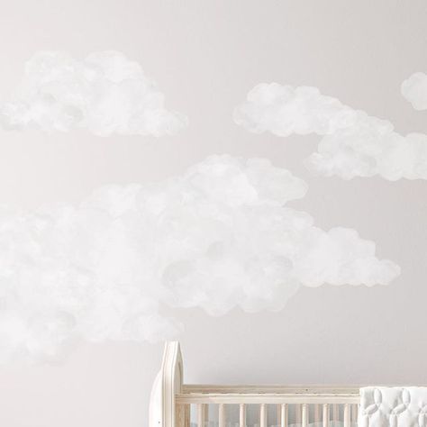 Polka Prints on Instagram: "Our cloud wall decals are a simple and dreamy way to decorate your room 🤍☁️ #walldecals #nurserydecor #nurserydesign #nurseryinspo" Cloud Nursery Girl, Cloud Baby Room, Cloud Nursery Theme, Baby Room Paintings, Small Baby Room, Cloud Wall Decal, Cloud Nursery, Ikea Nursery, Babies Nursery