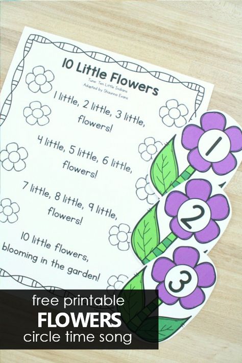 10 Little Flowers Preschool Circle Time Song - Fantastic Fun  Learning Flower Circle Time Activities, Flower Songs For Preschoolers, Infant Songs, Spring Theme Preschool Activities, Flowers Activities, Preschool Plants, Flowers Preschool, Preschool Circle Time Songs, Circle Songs