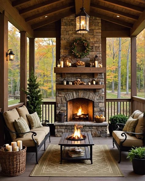 20 Cozy Back Porch Ideas You’ll Absolutely Love For Your Home – ToolzView Fireplace Screened Porch, Pavilion Fireplace Ideas, Back Porch Patio With Fireplace, Gazebo With Fireplace Ideas, Fireplace On Porch Outdoor, Fireplace In Screened Porch, Back Porch With Fireplace And Kitchen, 3 Season Porch With Fireplace, Outdoor Fireplace Ideas Covered Decks