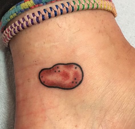 Potato tattoo Food Matching Tattoos, Potato Tattoos, Potato Tattoo Ideas, Sweet Potato Tattoo, Potato Tattoo Cute, Baked Potato Tattoo, Dainty Food Tattoos, Potato Bug Tattoo, Potato Tattoo