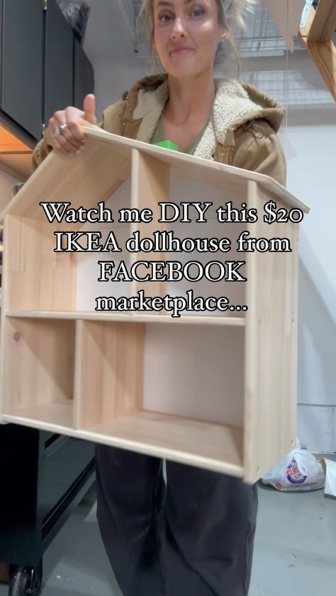 Brenna Johnson | DIY-ing with 5 kids isn’t easy and might take twice as long … BUT I LOVE doing it! I’m so excited where this little dollhouse is going. I… | Instagram Cube Shelf Barbie House, Redo Barbie House, Simple Doll House Plans, Diy Dollhouse Nightstand, Dollhouse Shingles Diy, Dolls House Interiors Diy, Diy Dollhouse Bed, Ikea Dollhouse Makeover, Diy Wood Dollhouse